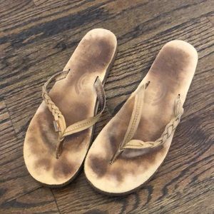 Rainbow Leather Woven Flip Flops